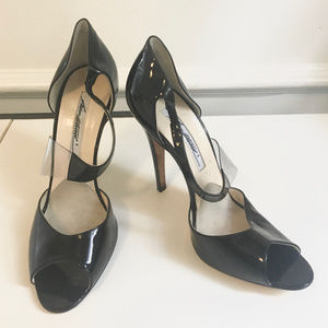 Brian Atwood Black Patent Leather Peep Toe Heels